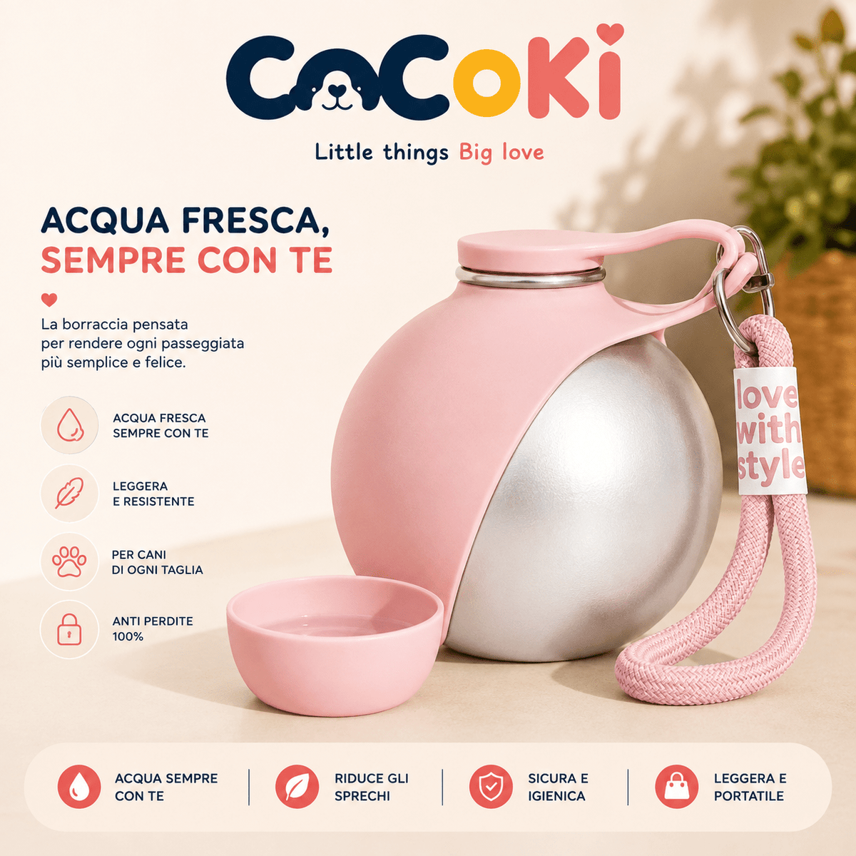 COCOKI Go™: Borraccia Portatile per Cani con Acqua Fresca - Cocoki